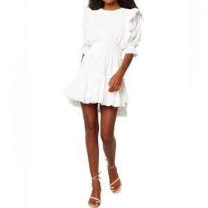 MISA Los Angeles Doutzen White Eyelet Cotton Ruffle Mini Dress L